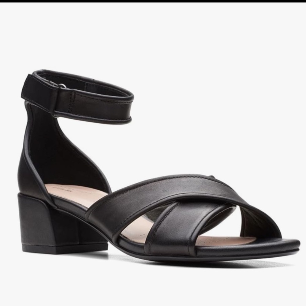 Clarks Leather Heeled Peep Toe Sandals | Comfort, Classy, Timeless Style - Picture 8 of 9